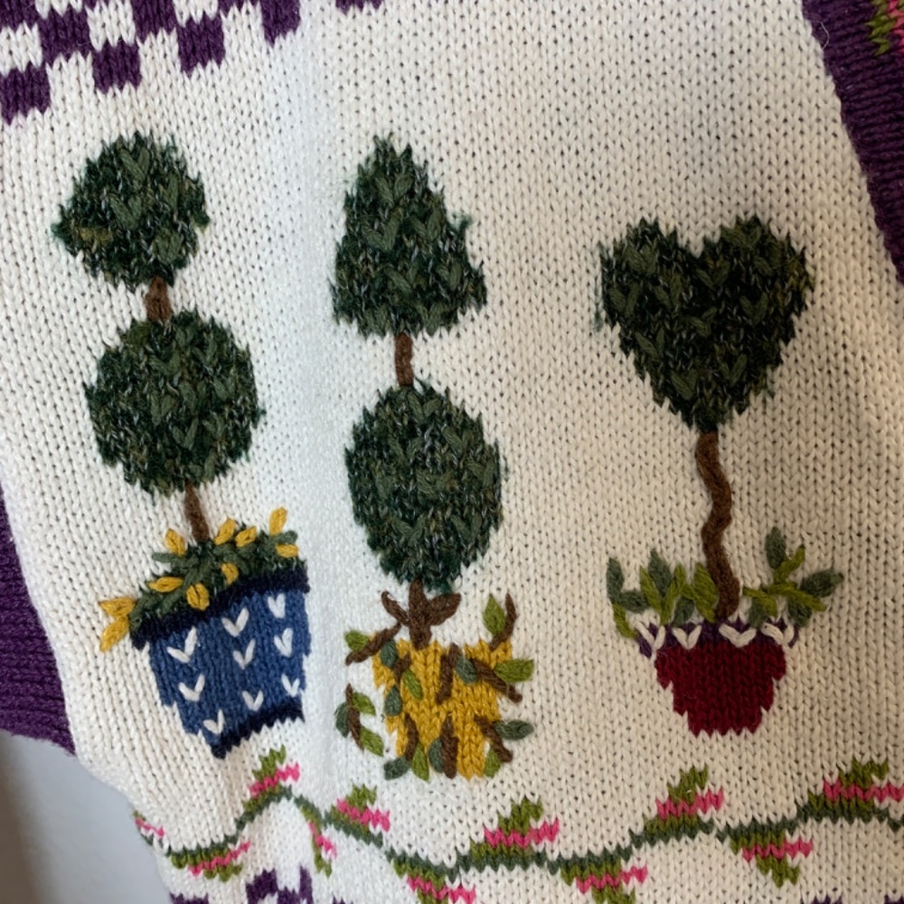 Vintage Quacker Factory Cardigan Sweater Medium Purple Garden Angels Miracles - Picture 4 of 16